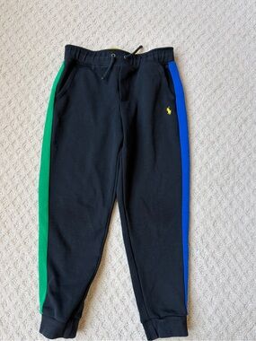 Polo by Ralph Lauren Black Joggers with Green & Blue Side Stripes
